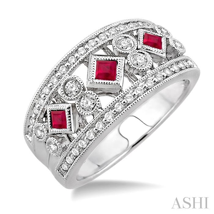 PRINCESS SHAPE GEMSTONE & DIAMOND FASHION BAND