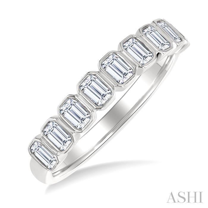 Emerald Shape North-South Bezel Set Diamond Fashion Band