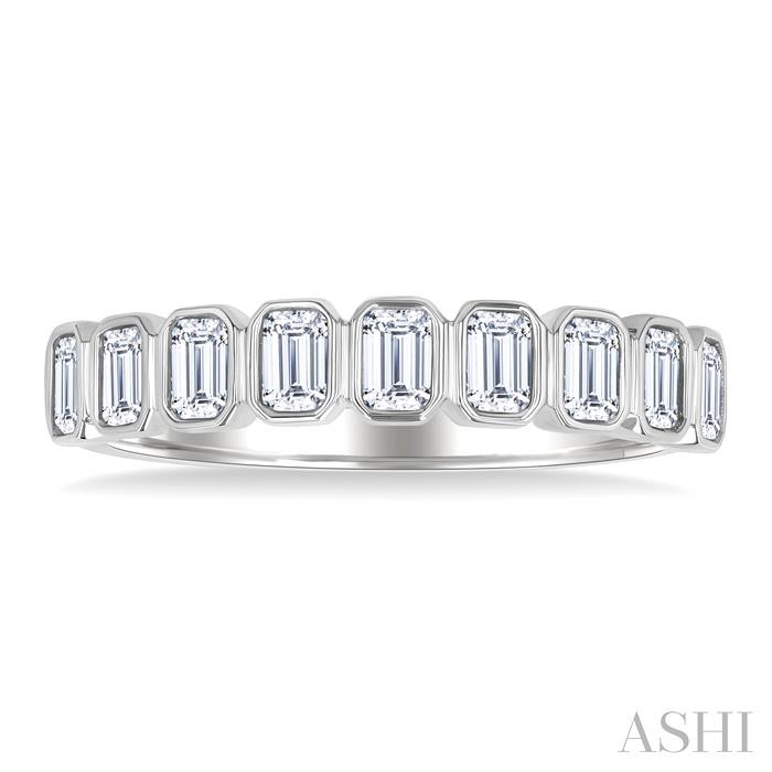 Emerald Shape North-South Bezel Set Diamond Fashion Band-2