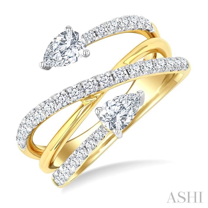 PEAR SHAPE 2 STONE EAST-WEST DIAMOND FASHION OPEN RING