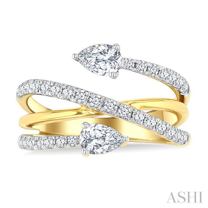 Pear Shape 2 Stone East-West Diamond Fashion Open Ring-2