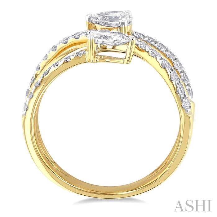 Pear Shape 2 Stone East-West Diamond Fashion Open Ring-3