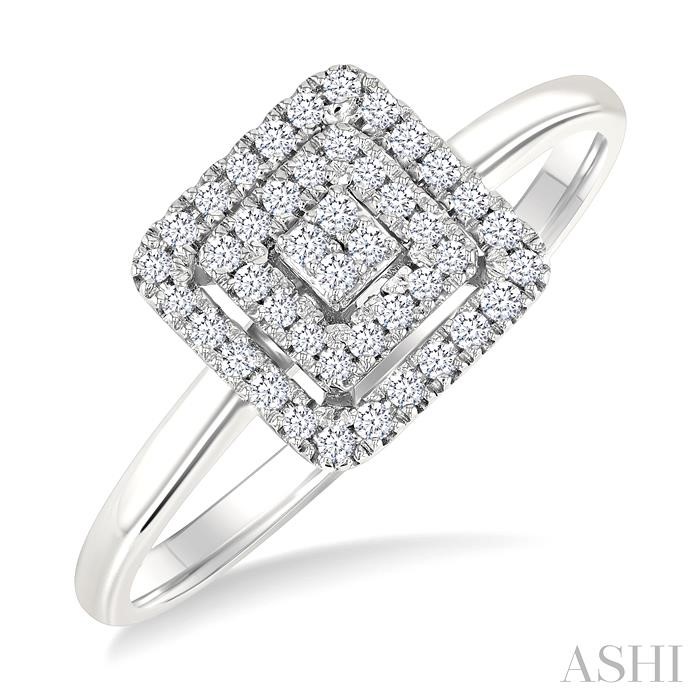 Princess Shape Petite Halo Diamond Fashion Ring