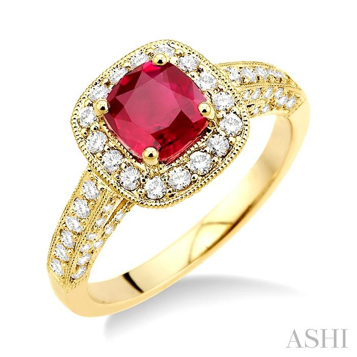 GEMSTONE & HALO DIAMOND RING