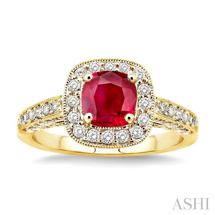 Cushion Shape Gemstone & Halo Diamond Ring-2