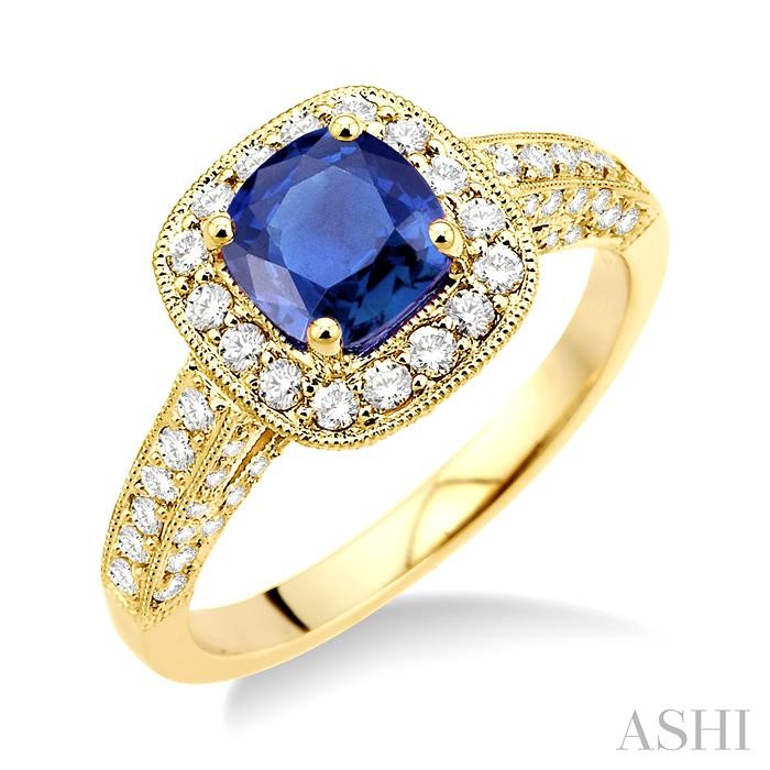GEMSTONE & HALO DIAMOND RING