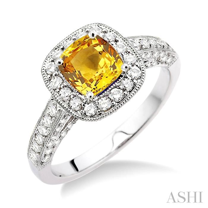 GEMSTONE & HALO DIAMOND RING