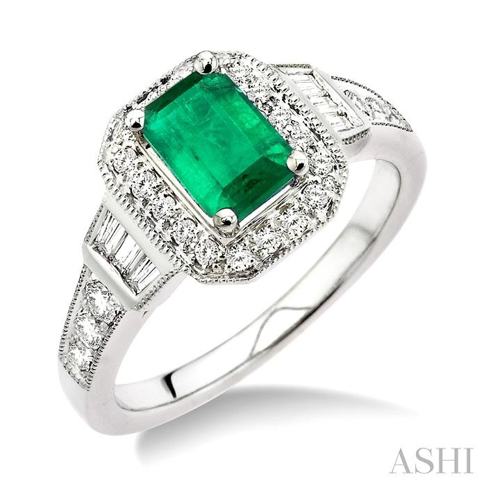 EMERALD SHAPE GEMSTONE & HALO DIAMOND RING