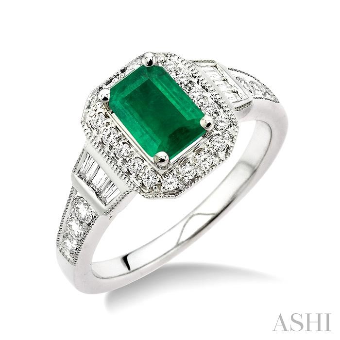 EMERALD SHAPE GEMSTONE & HALO DIAMOND RING