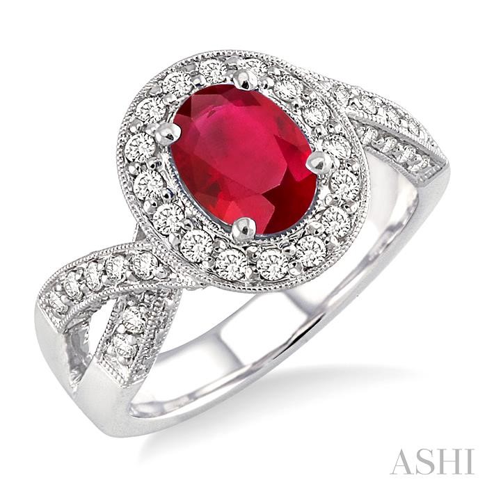 OVAL SHAPE GEMSTONE & HALO DIAMOND RING