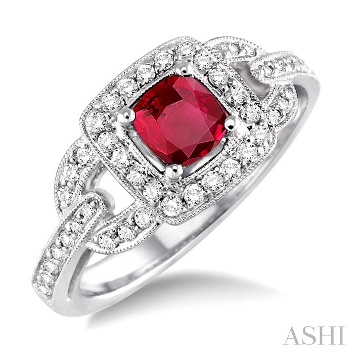 GEMSTONE & HALO DIAMOND RING