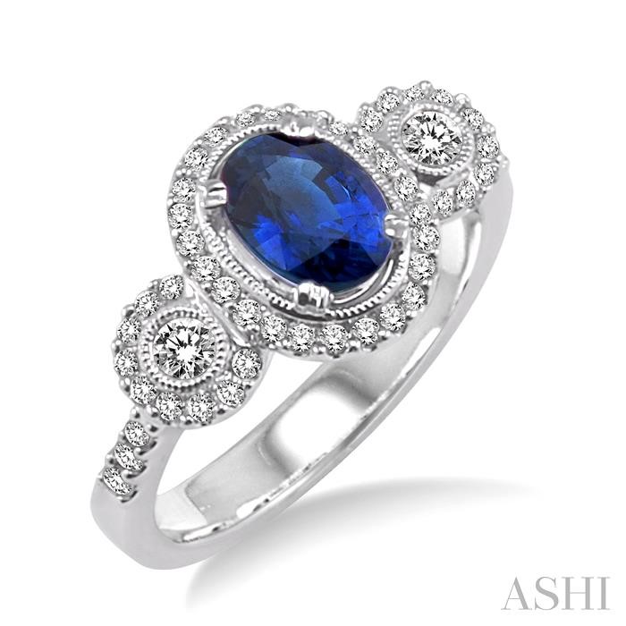 OVAL SHAPE GEMSTONE & HALO DIAMOND RING