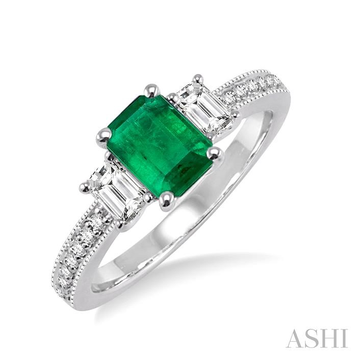 EMERALD SHAPE GEMSTONE & DIAMOND RING