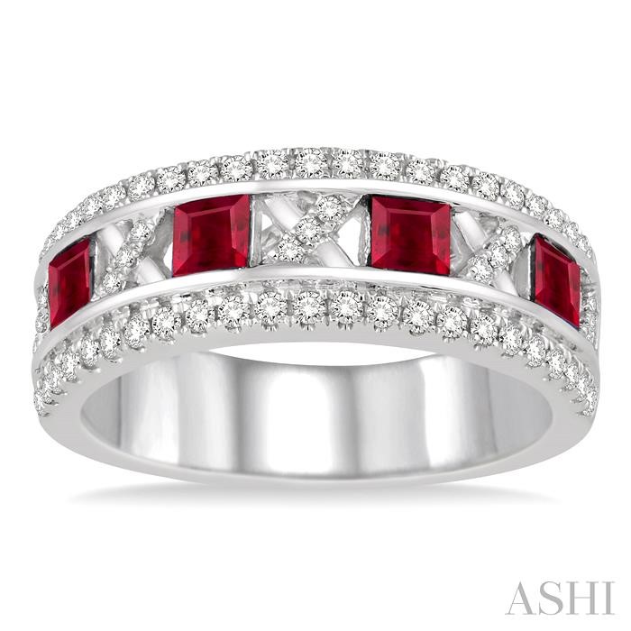 Princess Shape Gemstone & Diamond Wedding Band-2