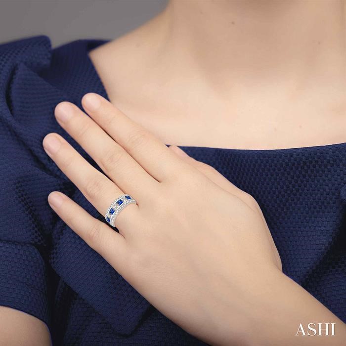 Princess Shape Gemstone & Diamond Wedding Band-4