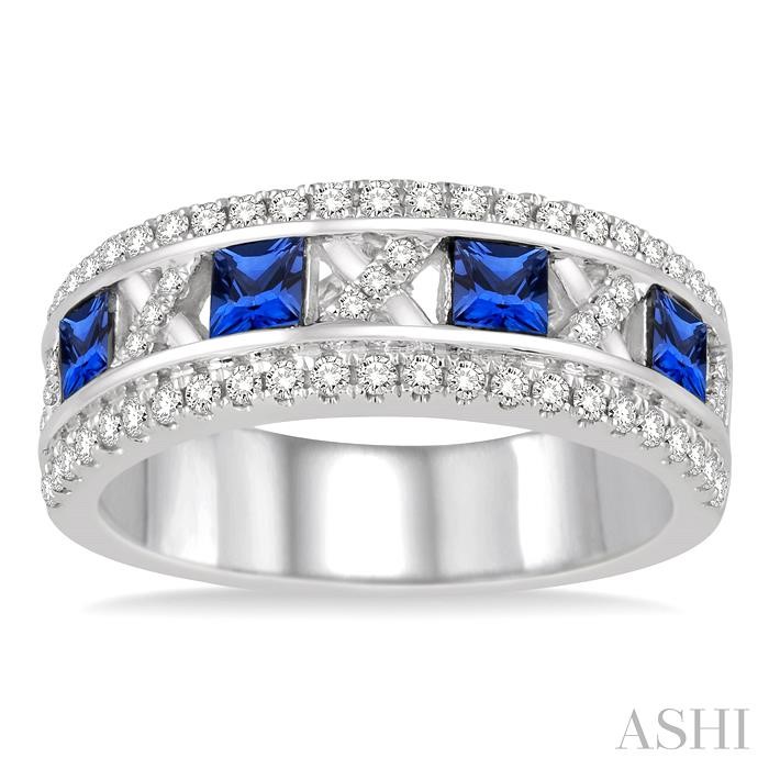 Princess Shape Gemstone & Diamond Wedding Band-2