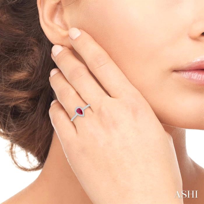 Pear Shape Gemstone & Halo Diamond Ring-4