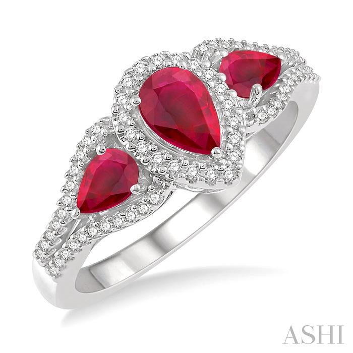 PEAR SHAPE PAST PRESENT & FUTURE GEMSTONE & DIAMOND RING