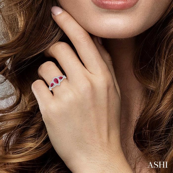 Pear Shape Past Present & Future Gemstone & Halo Diamond Ring