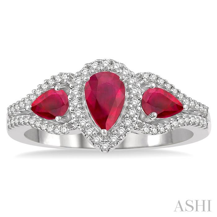Pear Shape Past Present & Future Gemstone & Halo Diamond Ring