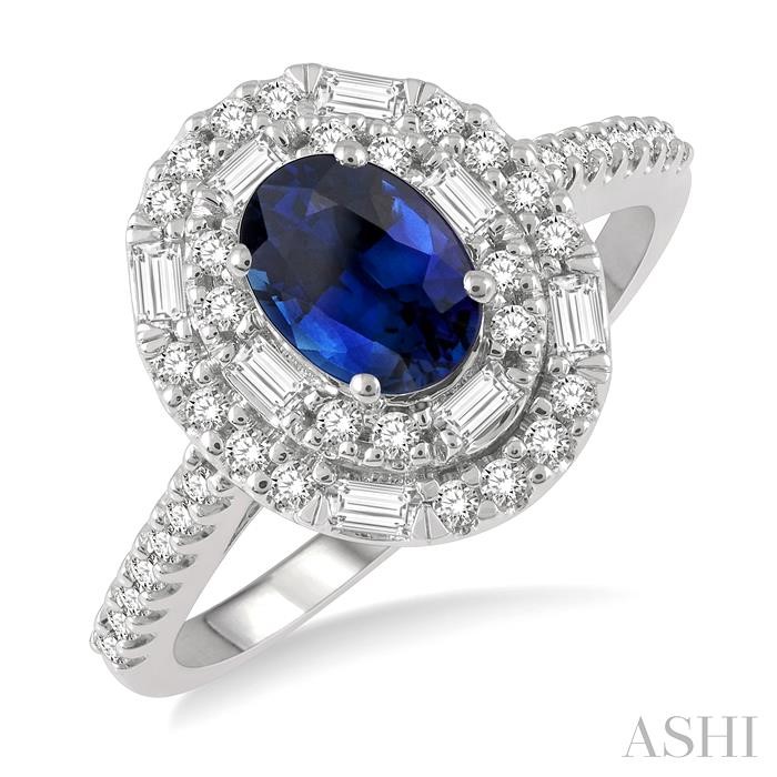 OVAL SHAPE GEMSTONE & BAGUETTE DIAMOND RING