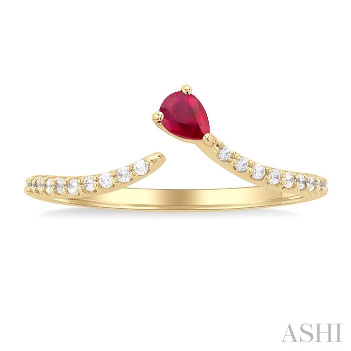 Pear Shape Gemstone & Petite Diamond Fashion Open Ring-2