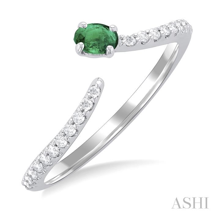 OVAL SHAPE GEMSTONE & PETITE DIAMOND FASHION OPEN RING