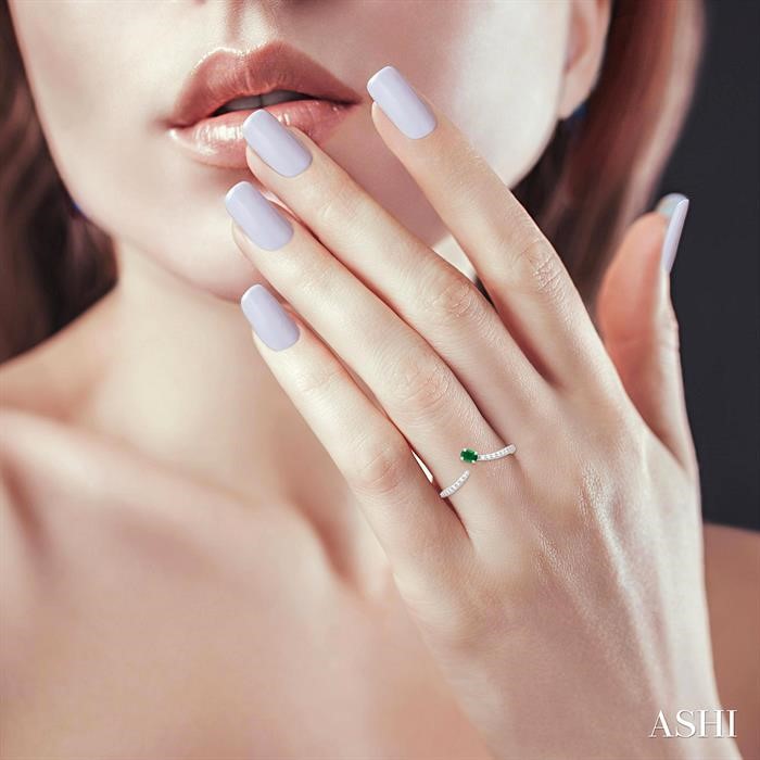 Oval Shape Gemstone & Petite Diamond Fashion Open Ring-4