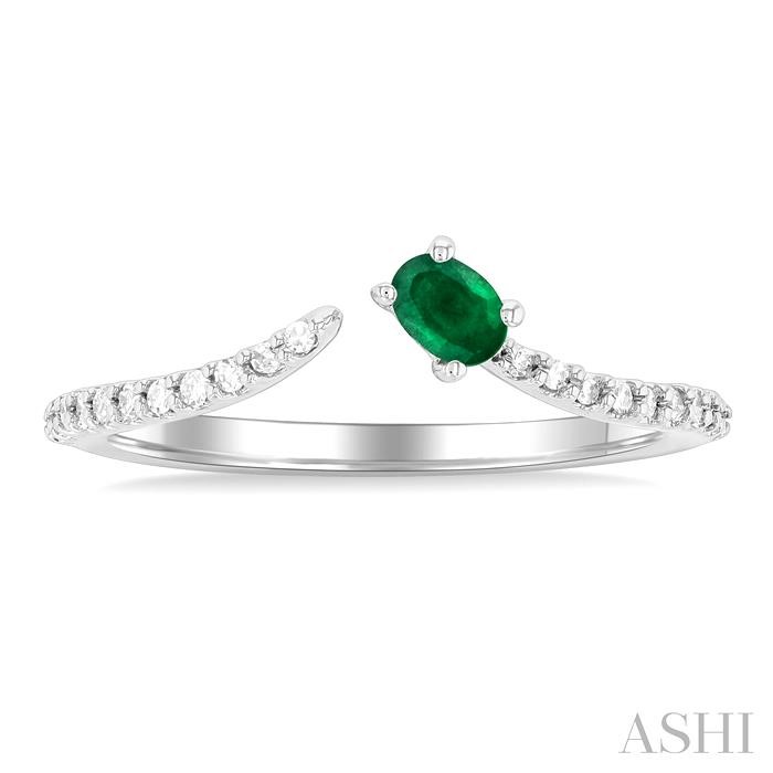 Oval Shape Gemstone & Petite Diamond Fashion Open Ring-2