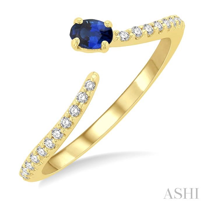 OVAL SHAPE GEMSTONE & PETITE DIAMOND FASHION OPEN RING