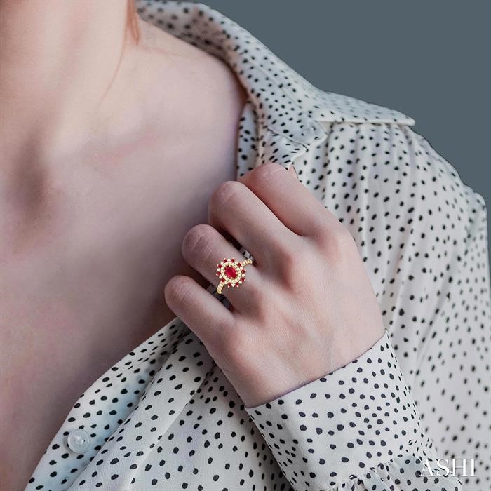 Oval Shape Gemstone & Halo Diamond Ring-4