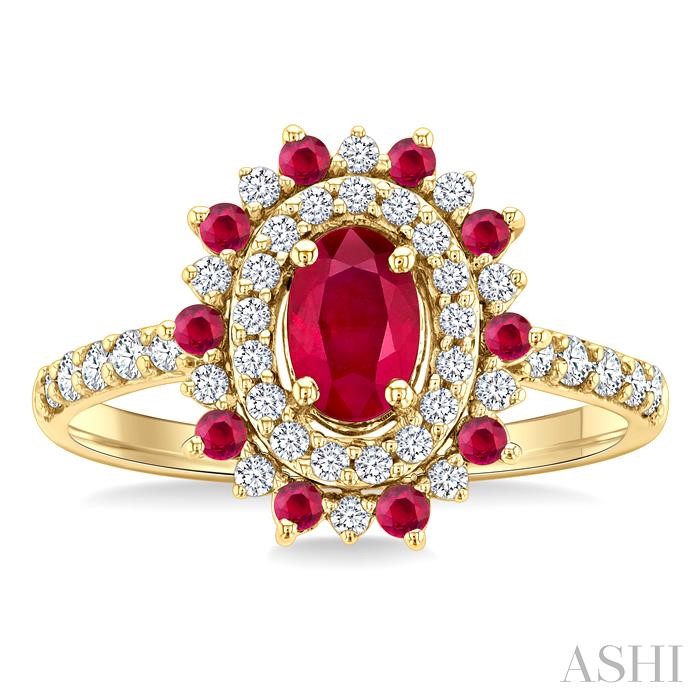 Oval Shape Gemstone & Halo Diamond Ring-2
