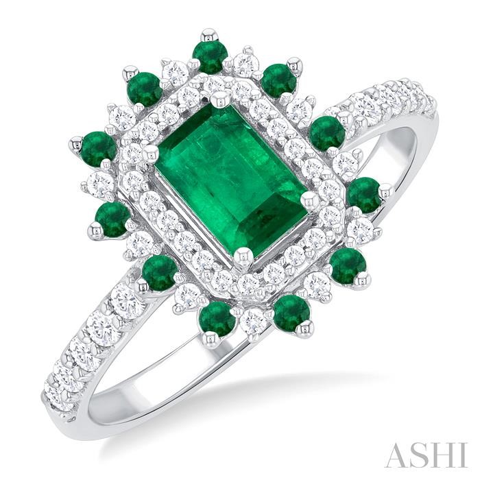 EMERALD SHAPE GEMSTONE & HALO DIAMOND RING