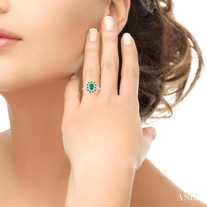 Emerald Shape Gemstone & Halo Diamond Ring-4