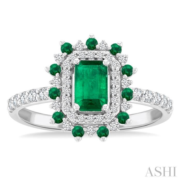 Emerald Shape Gemstone & Halo Diamond Ring-2