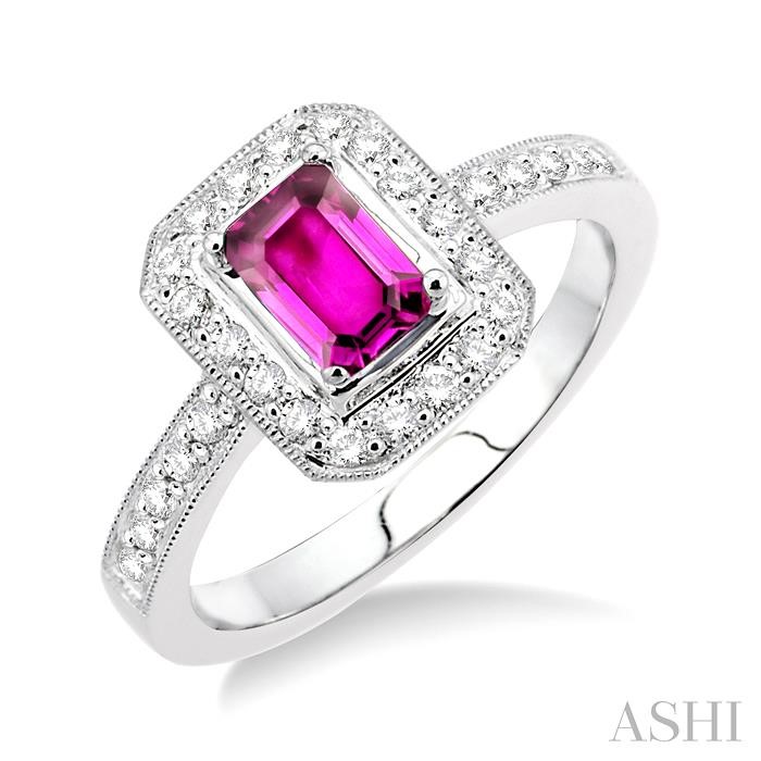 GEMSTONE & HALO DIAMOND RING