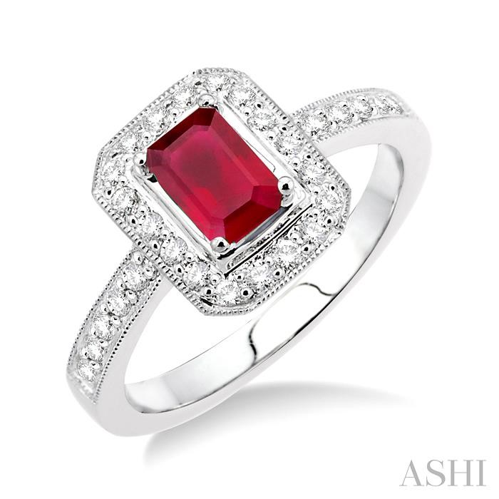 GEMSTONE & HALO DIAMOND RING
