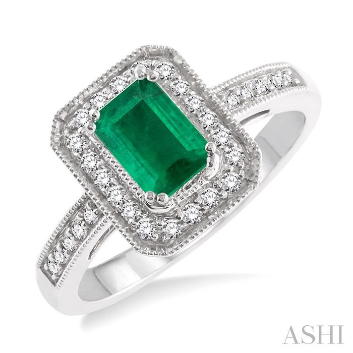 EMERALD SHAPE GEMSTONE & HALO DIAMOND RING