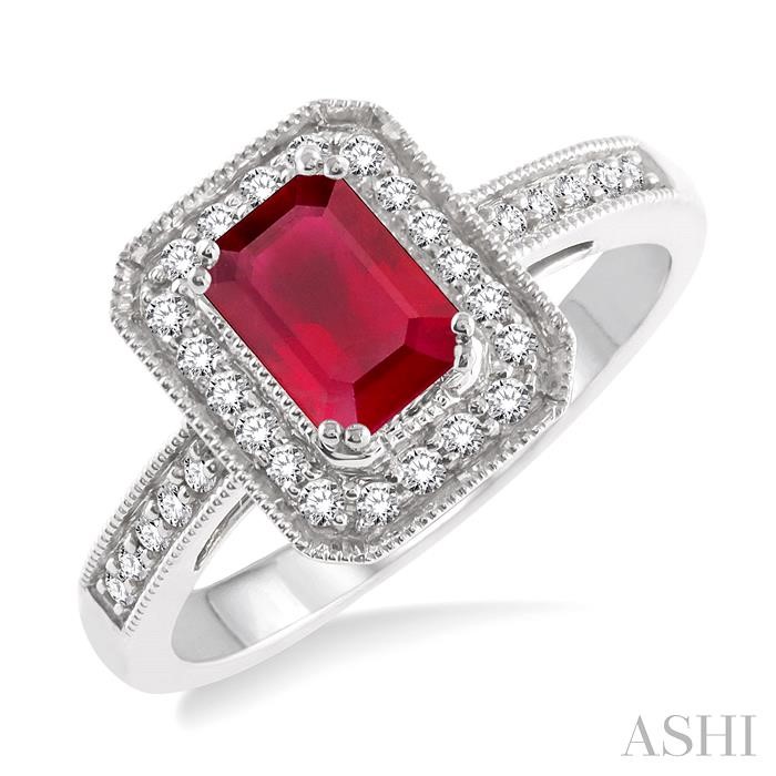 GEMSTONE & HALO DIAMOND RING