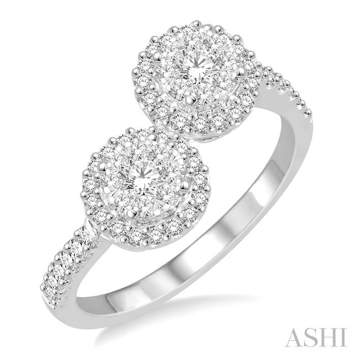 2 STONE HALO LOVEBRIGHT DIAMOND FASHION RING