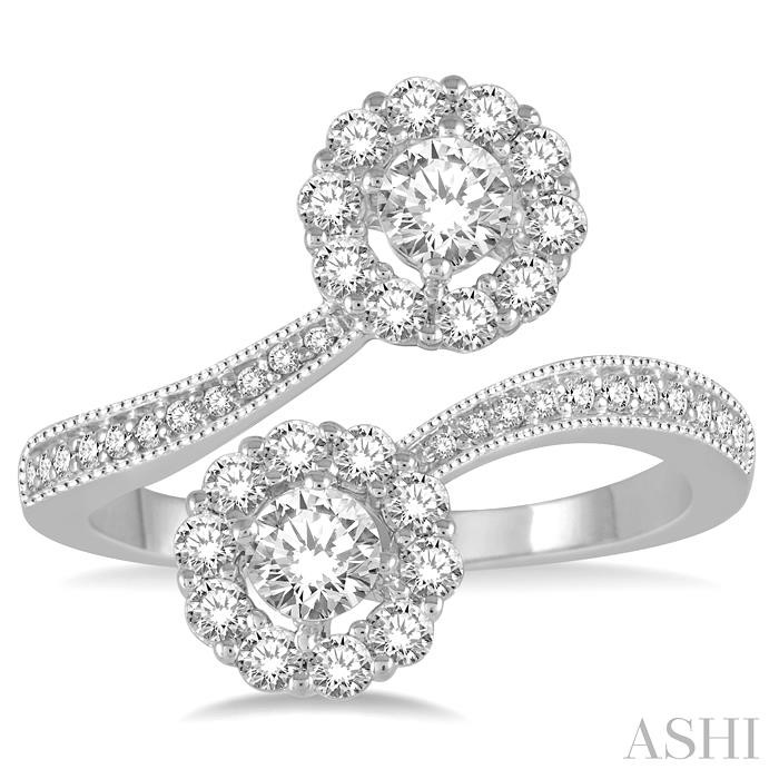 2 Stone Halo Diamond Fashion Open Ring-2