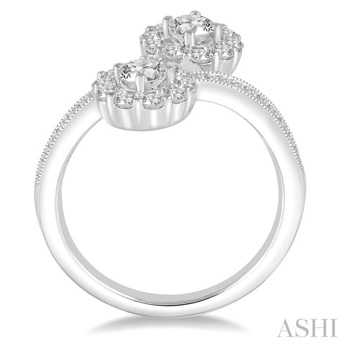 2 Stone Halo Diamond Fashion Open Ring-3