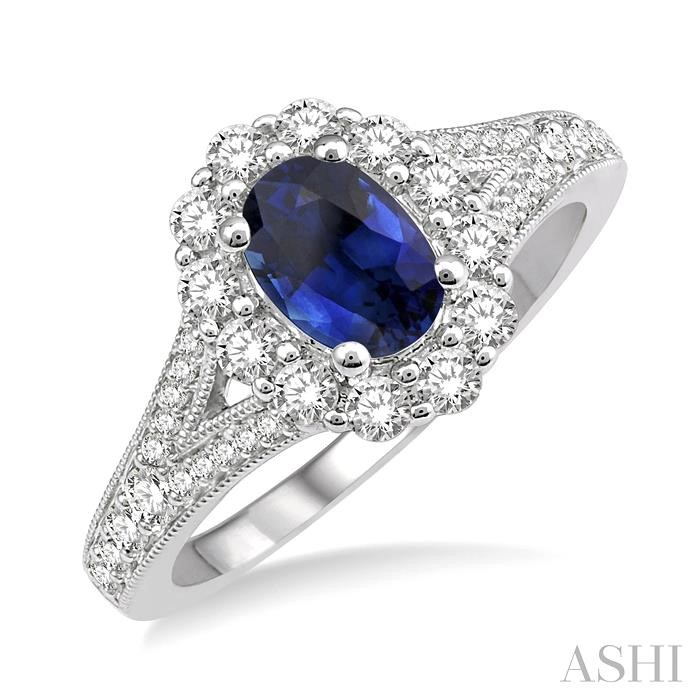 OVAL SHAPE GEMSTONE & HALO DIAMOND RING