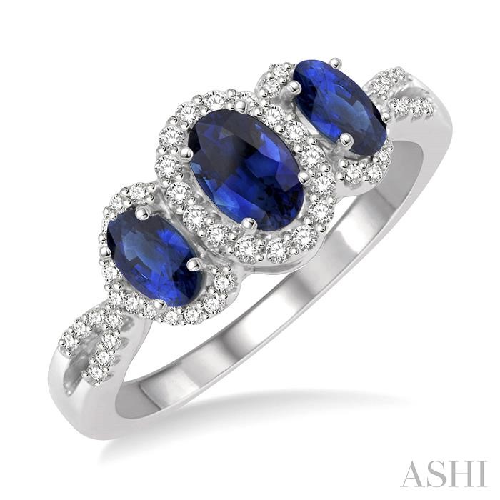 Oval Shape Past Present & Future Gemstone & Halo Diamond Ring