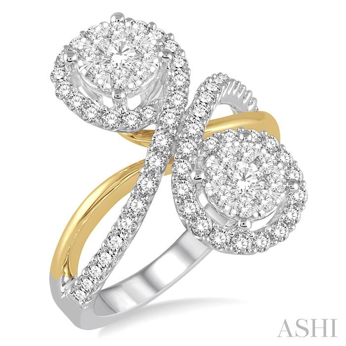 2 STONE HALO LOVEBRIGHT DIAMOND FASHION RING