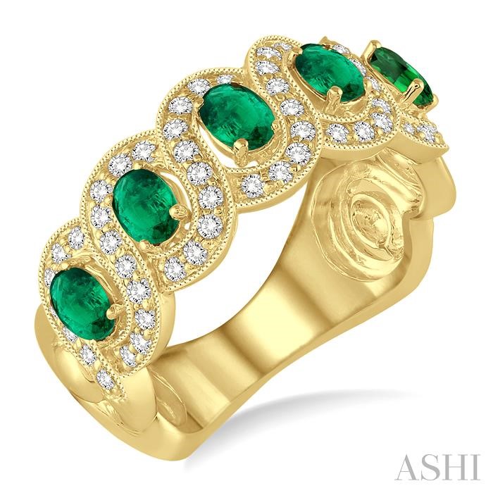 Oval Shape 5 Gemstone & Diamond Wedding Band