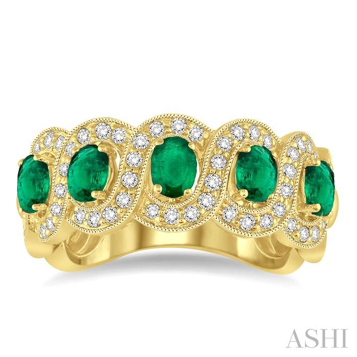 Oval Shape 5 Gemstone & Diamond Wedding Band-2