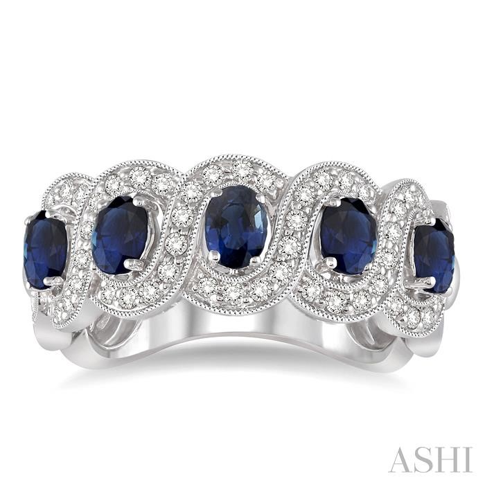 Oval Shape 5 Gemstone & Diamond Wedding Band-2