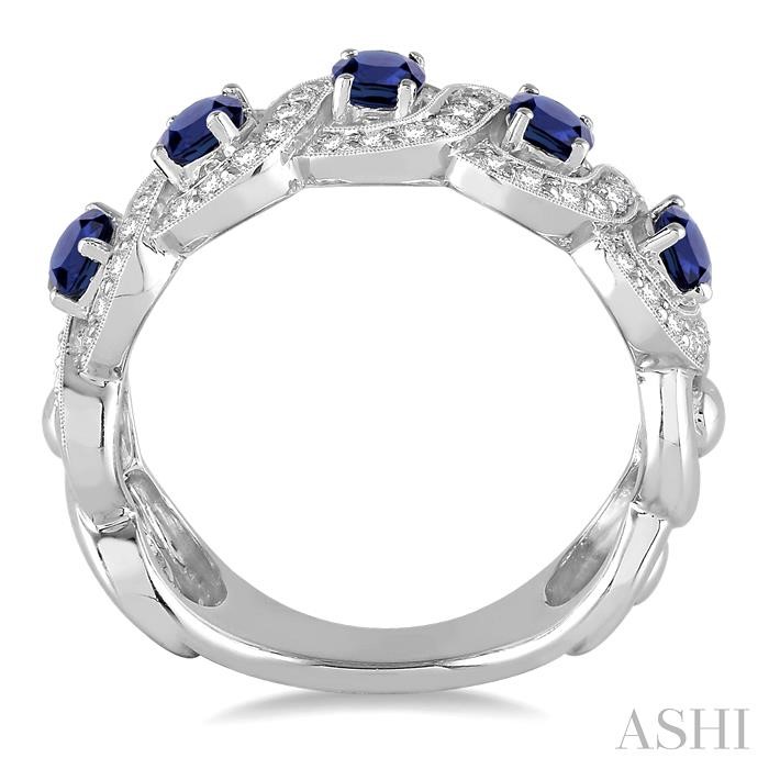 Oval Shape 5 Gemstone & Diamond Wedding Band-3