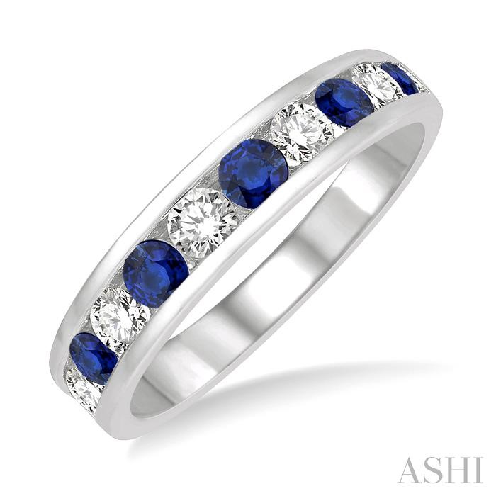 CHANNEL SET ALTERNATE GEMSTONE & DIAMOND WEDDING BAND